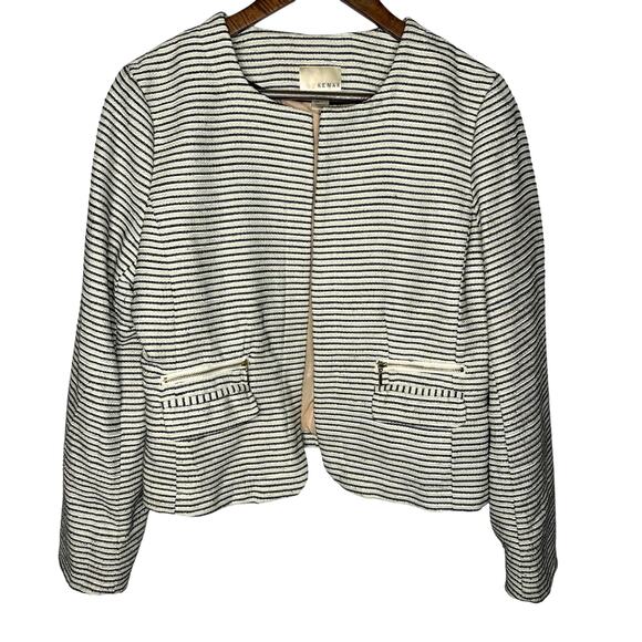 KENAR White Black Stripe Open Front Professional Blazer Jacket Women's Large - Picture 1 of 6